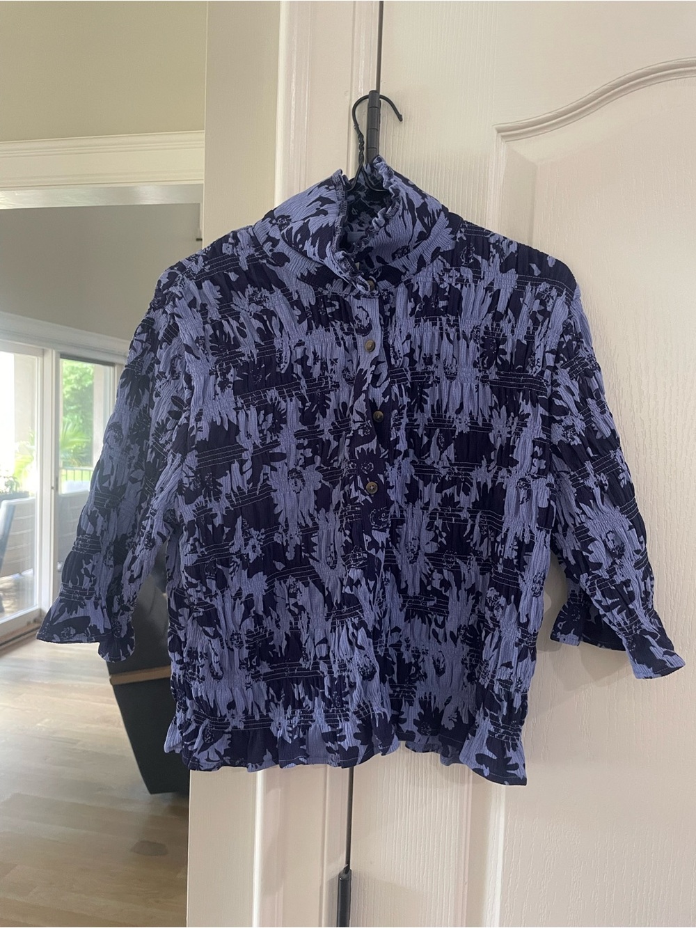 Maeve Black and Lavender Textured Print Top